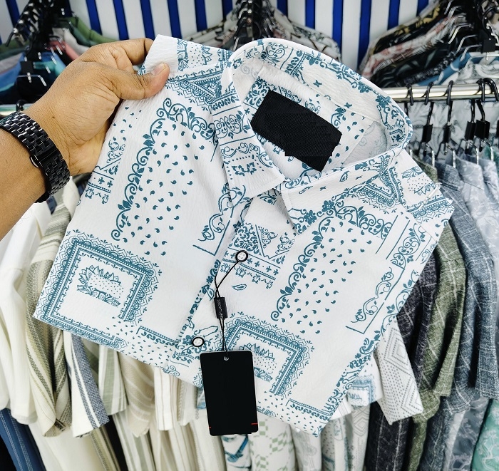 পণ্যের বিবরণ Luxury Popcorn Half Sleeve Print Shirt Popcorn Cotton