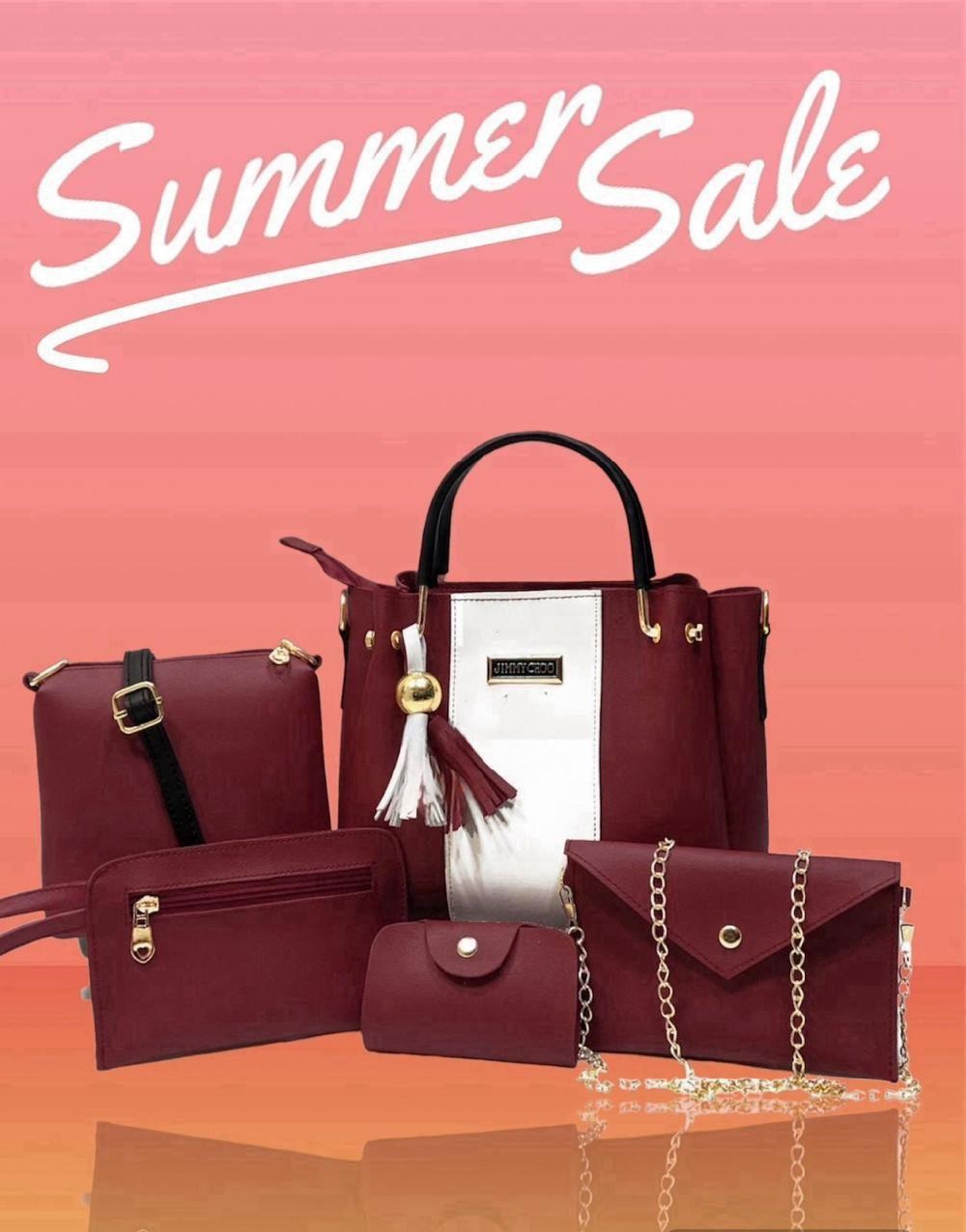 Chic Girl's Rexine Hand Bag Set-5 pcs in vibrant colours