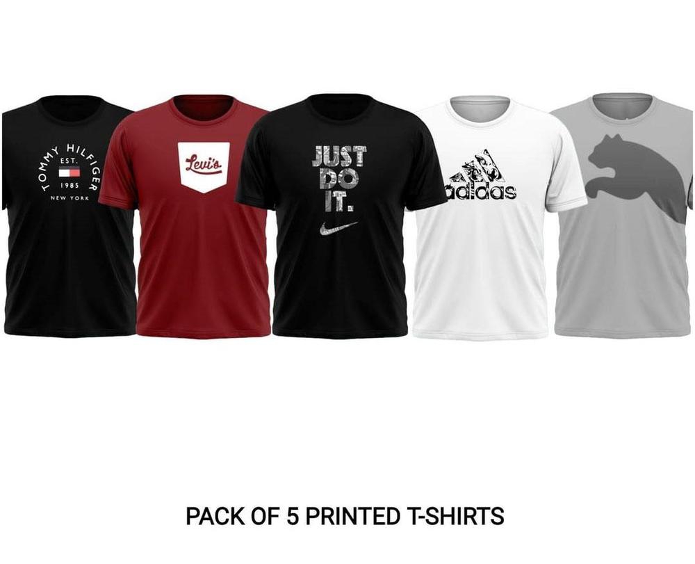 Unisex stitched jersey printed T-shirt pack of 5 5-piece printed