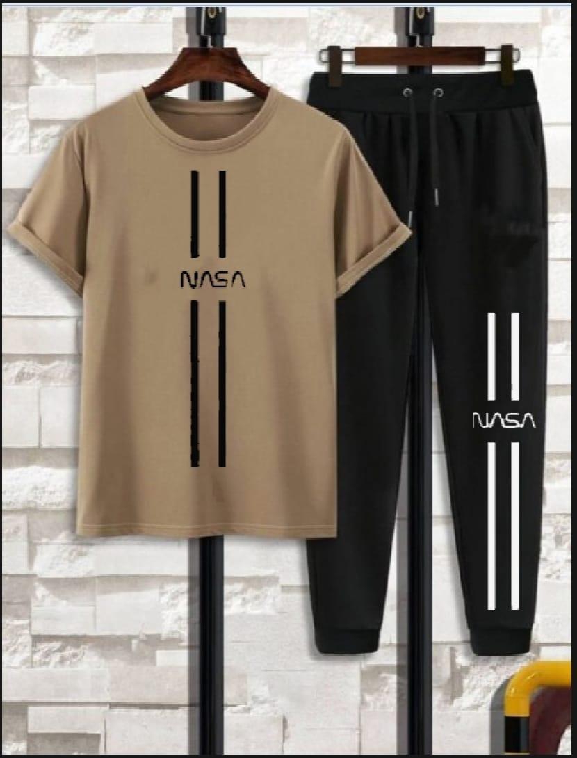 Men's printed polyester track suit-2pcs set in beige Men’s beige