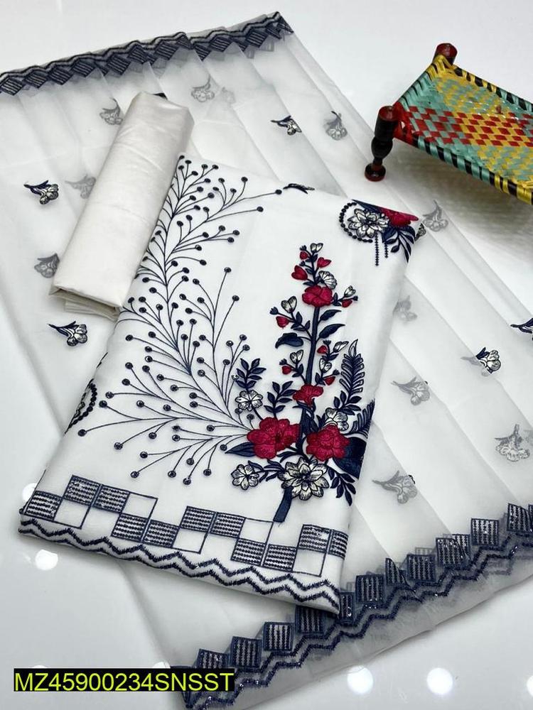 • Fabric: Organza • Shirt Front: Embroidered • Neckline: Embroidered
