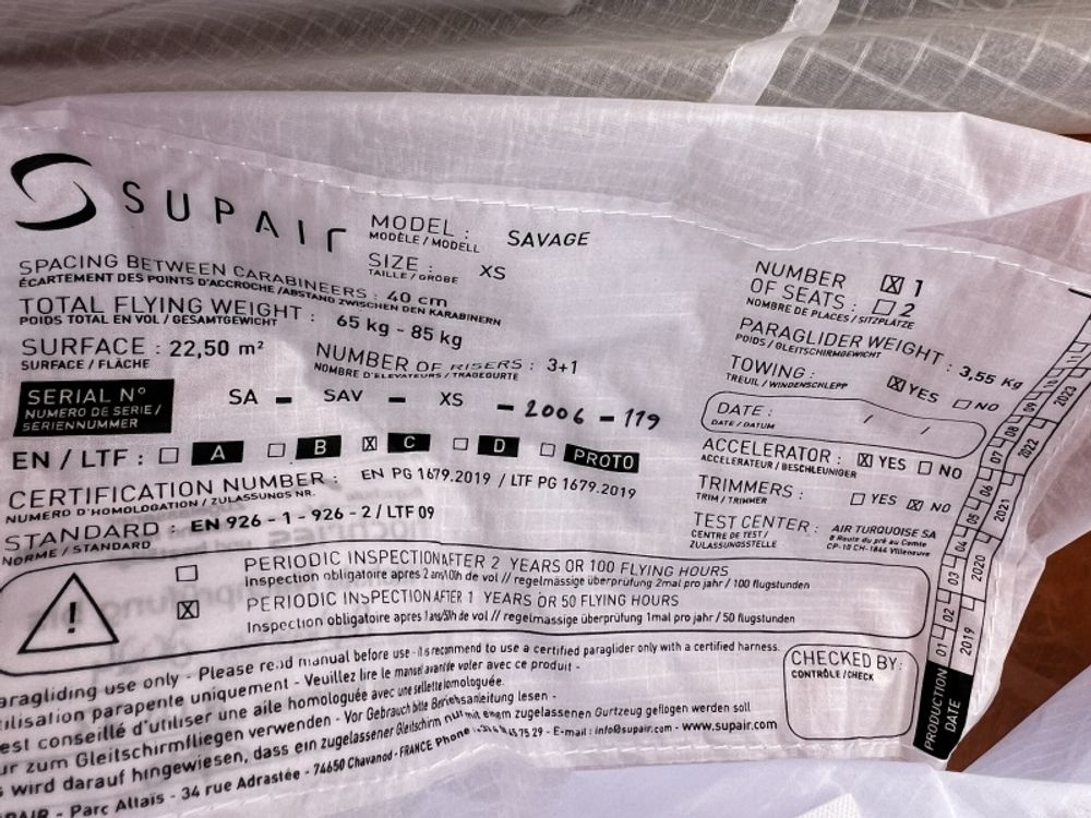 SupAir SAVAGE XS Gleitschirm 2021 gebraucht thumbnail