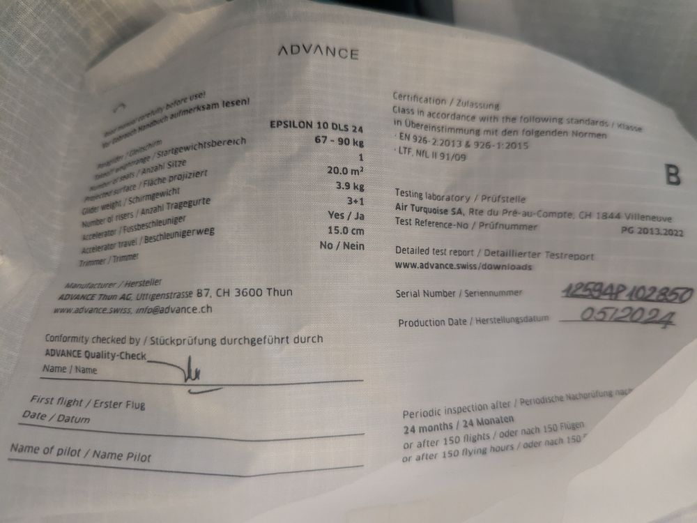 ADVANCE EPSILON 10DLS 24 Gleitschirm 2024 gebraucht thumbnail