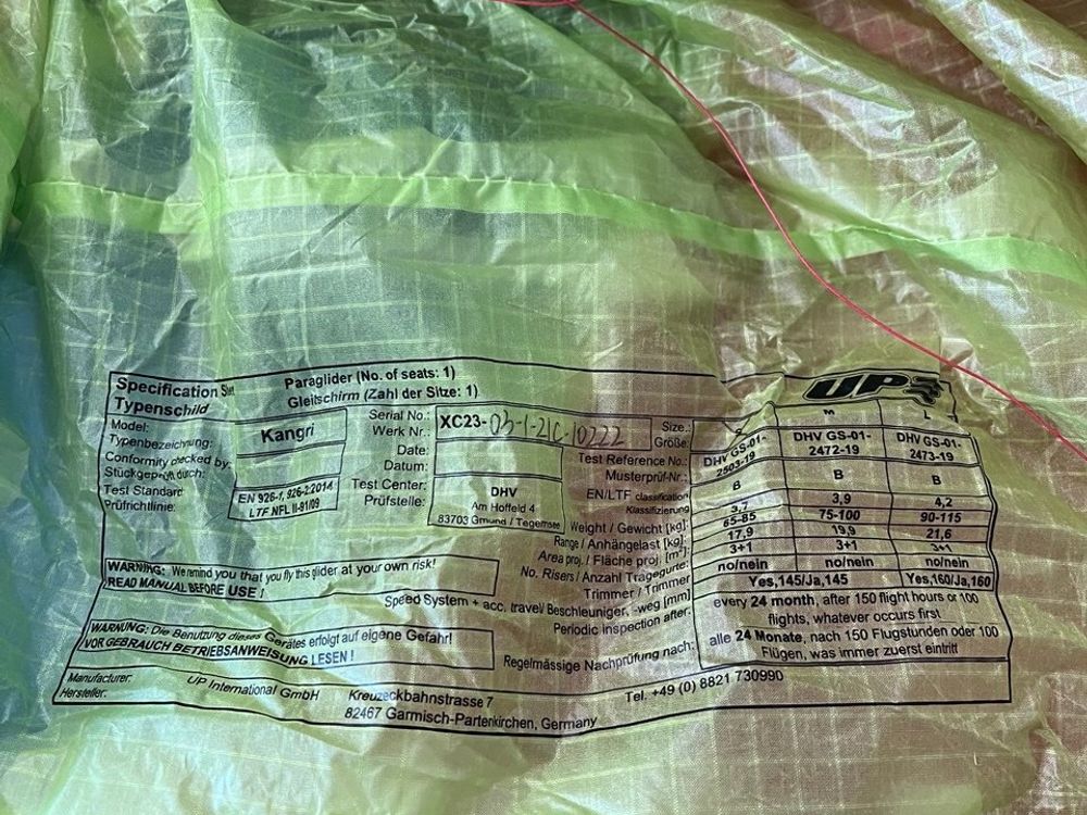 UP Kangri S Gleitschirm 2022 gebraucht thumbnail