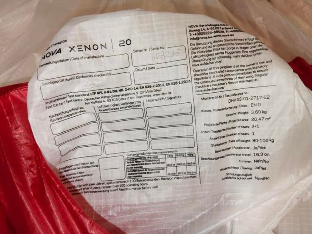 NOVA XENON 20 Gleitschirm 2022 gebraucht thumbnail