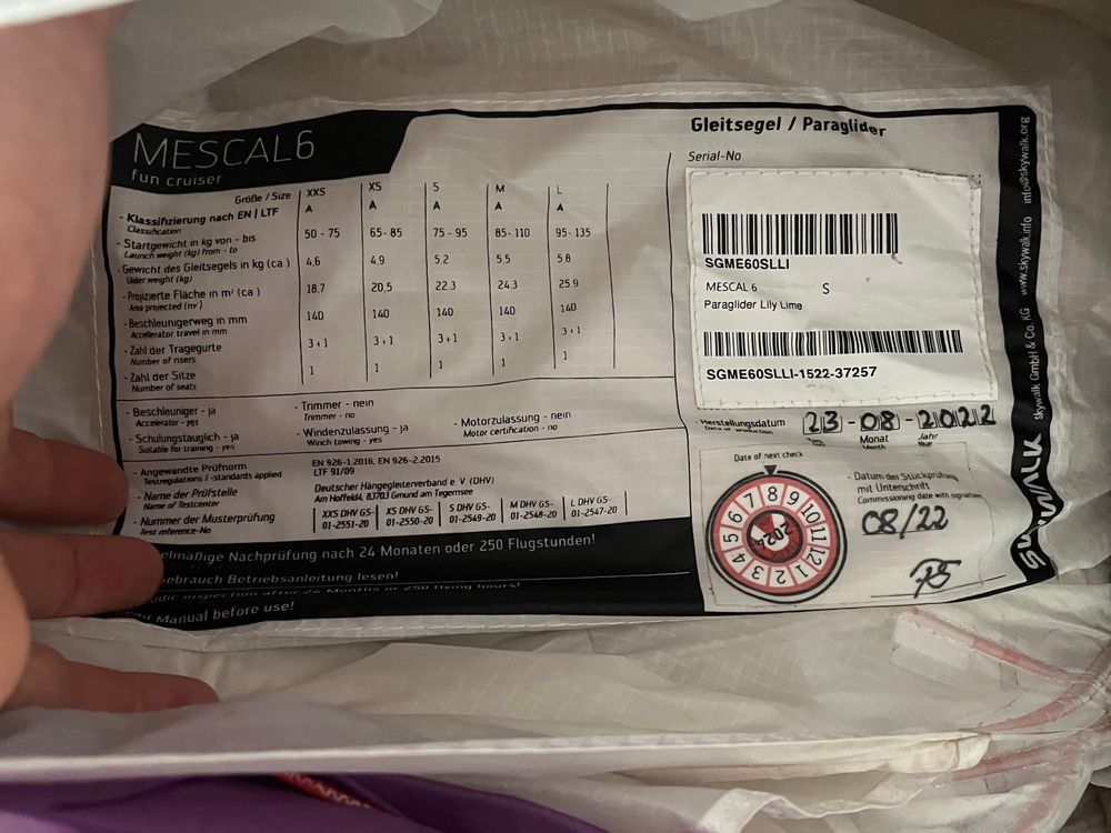 Skywalk Mescal 6 S Gleitschirm 2022 gebraucht thumbnail