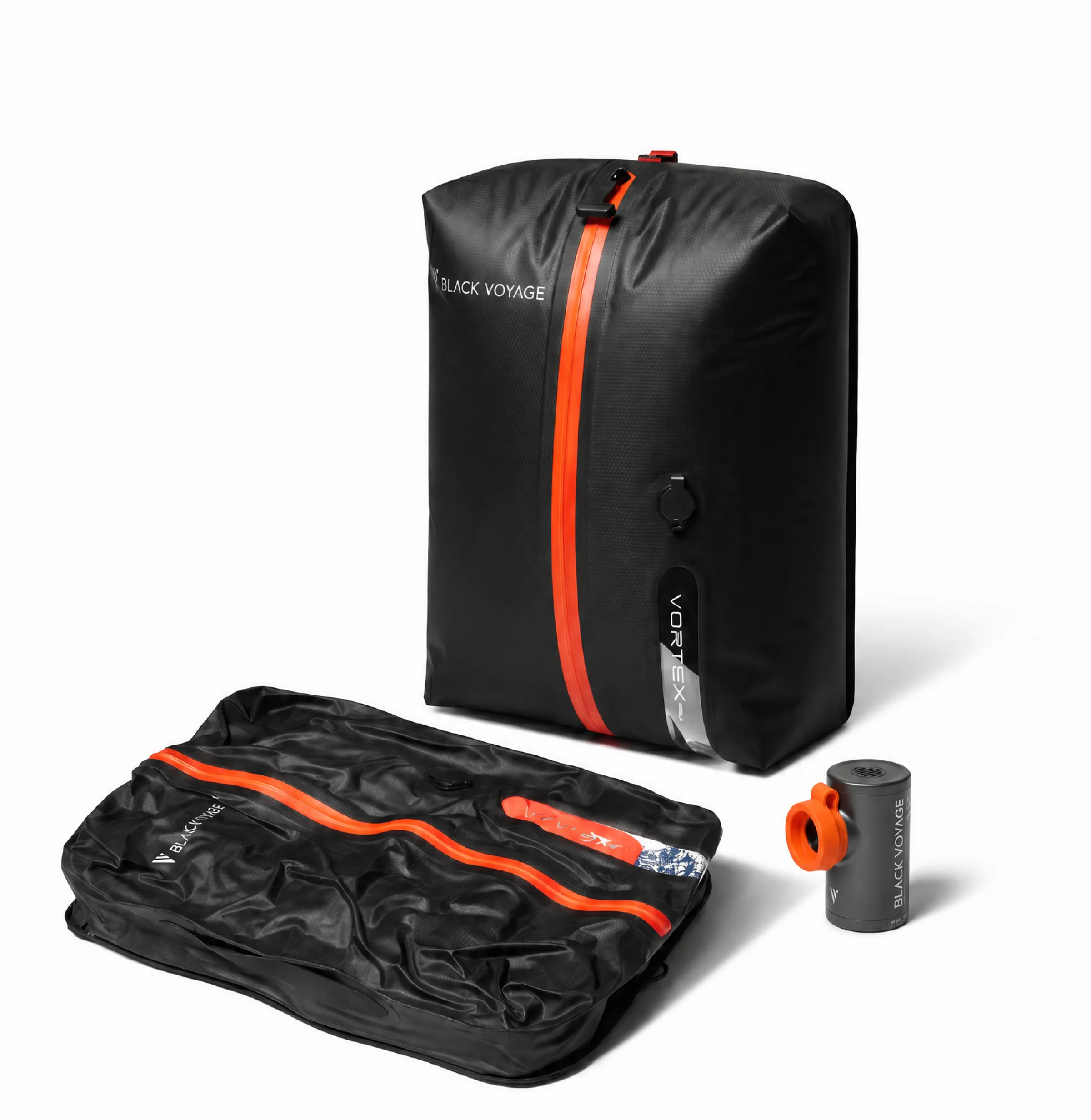 The USB-C Vortex pump drawing air out of the seal bag