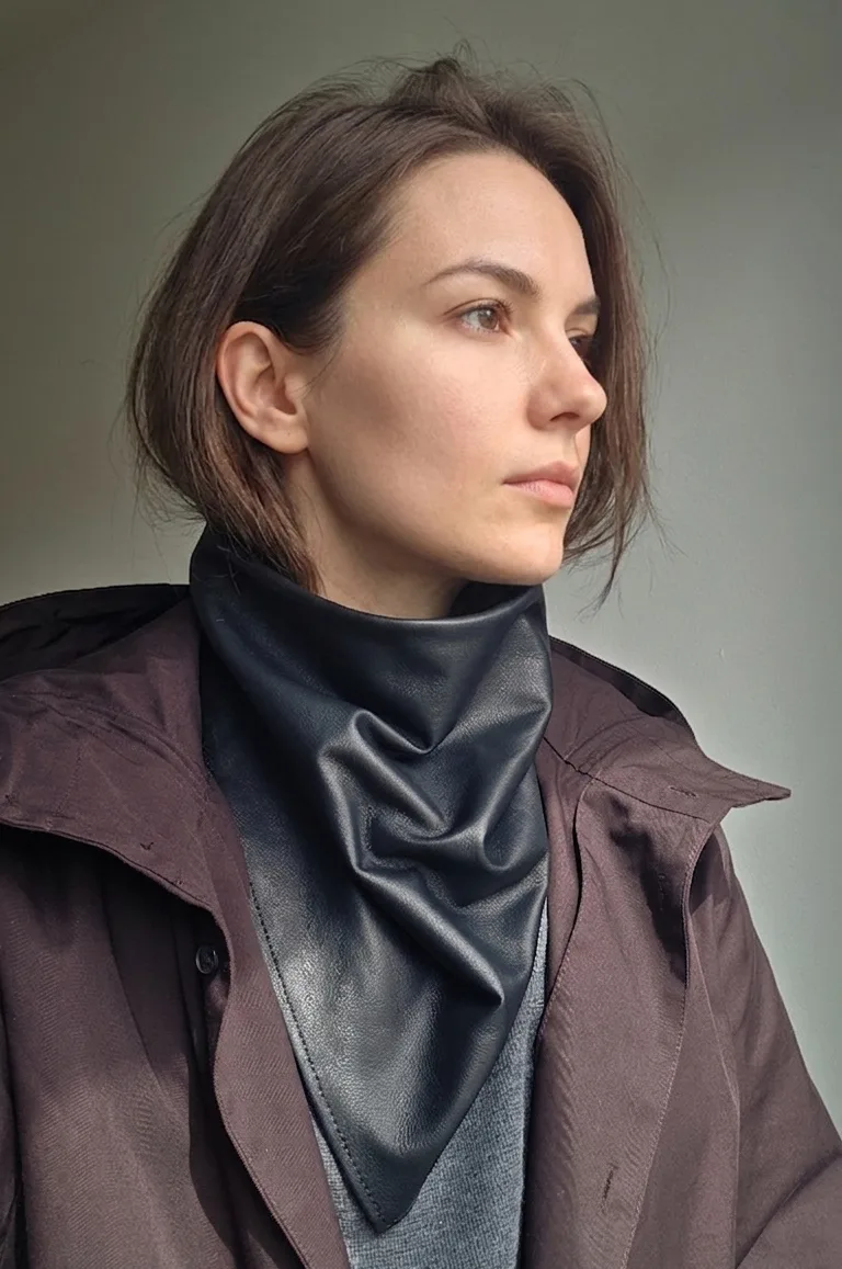 Minimalist black lambskin triangle scarf