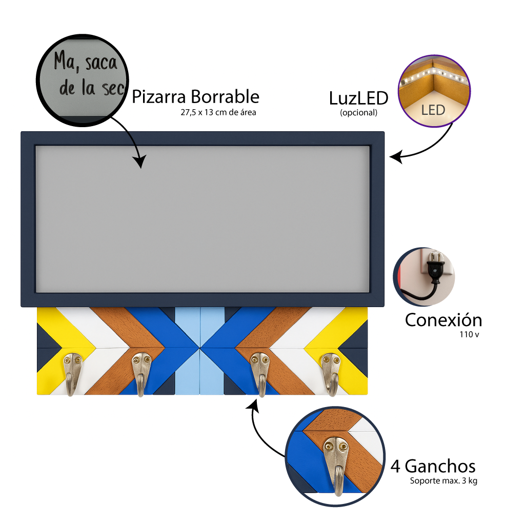 perchero-decorativo-4-ganchos-con-tecnica-mosaico-pizarra-notas-caja-de-luz-led-opcional-1
