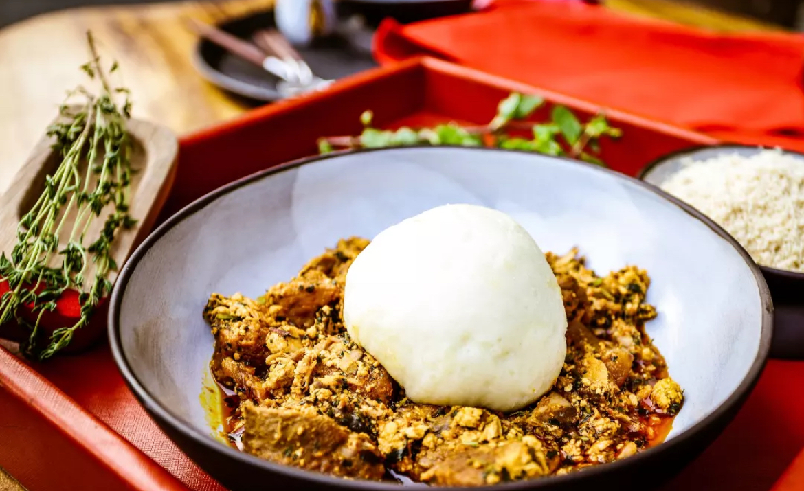 Egusi Soup with White Pounded Yam