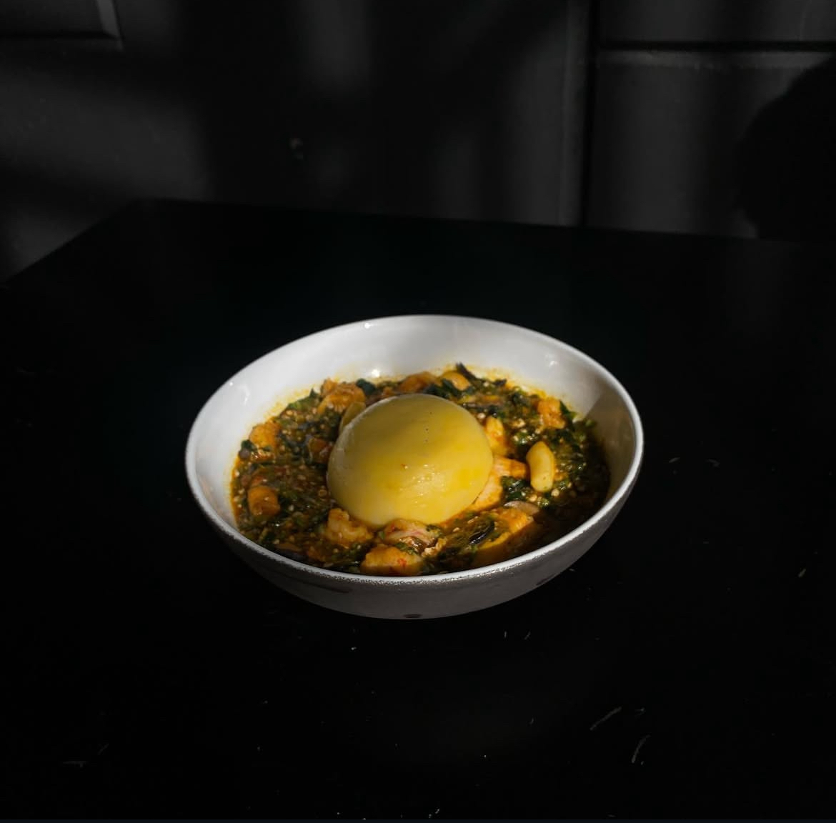Seafood Okro Stew with Red Pounded Yam