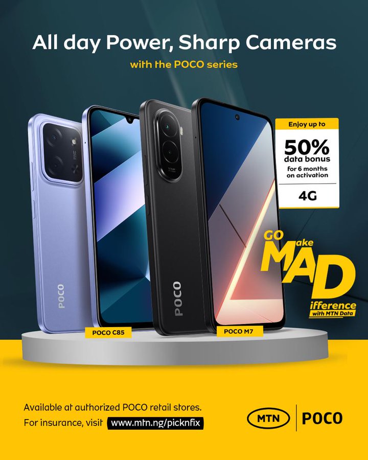 Buy the POCO C85 or M7 and enjoy 50% data bonus for 6 months with MTN.