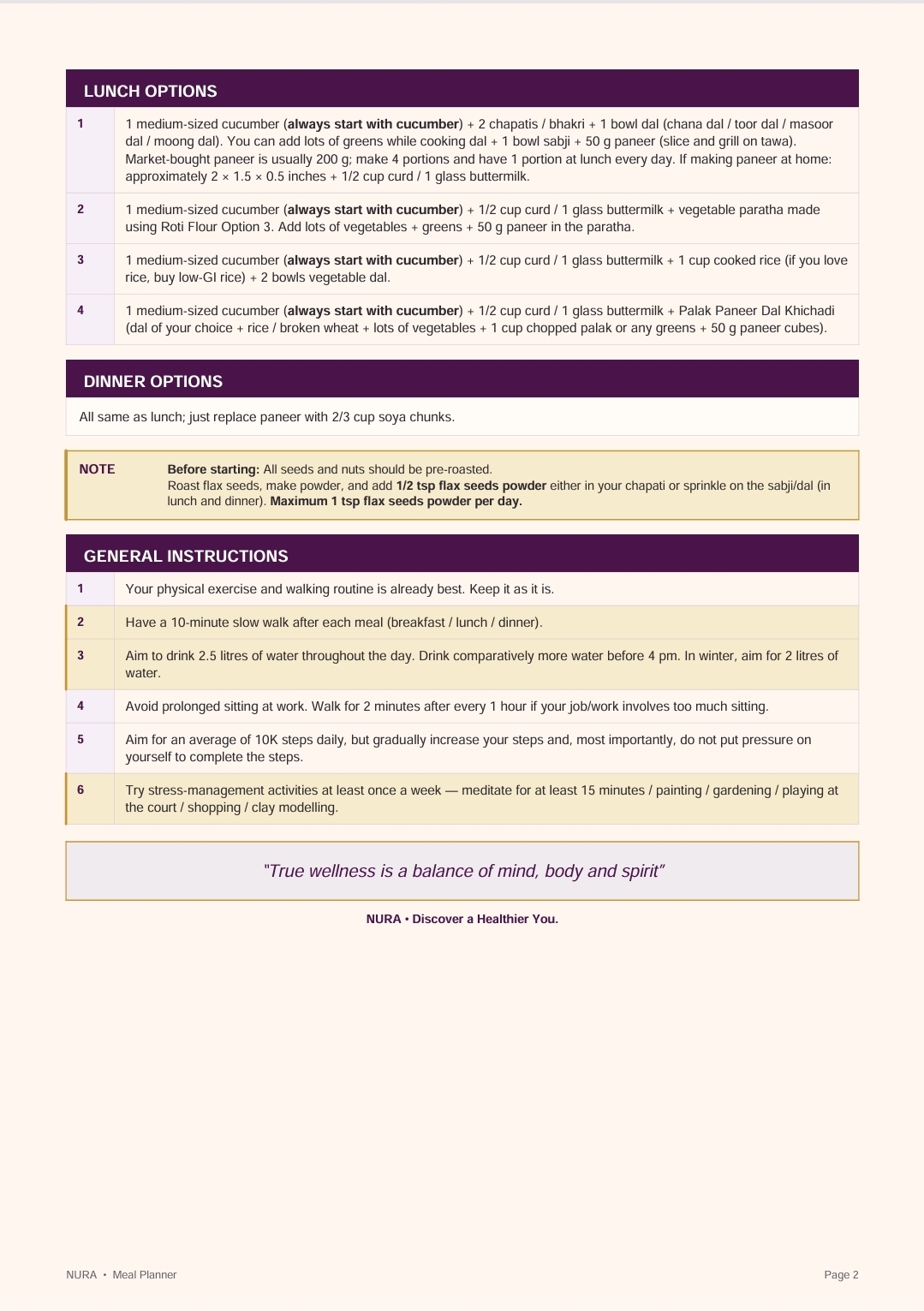 varied meal choices with lifestyle and sustainable habit guidance.