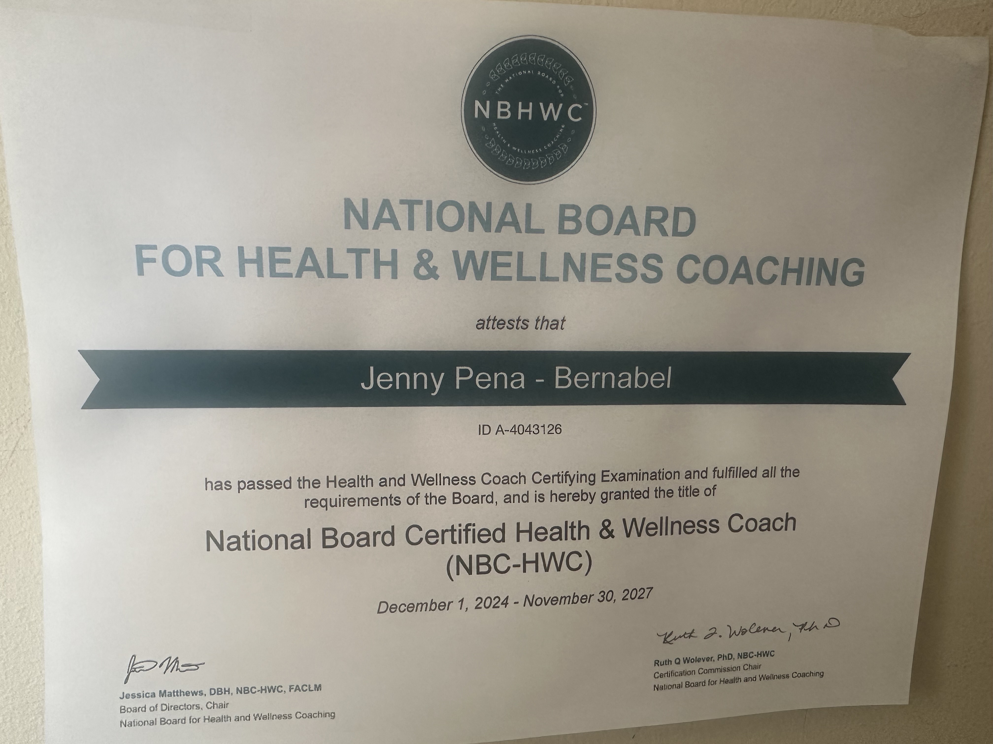 Jenny Pena, NBC-HWC portfolio