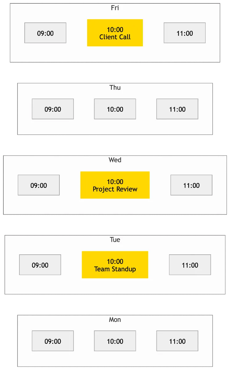 Sample UI for Calendar