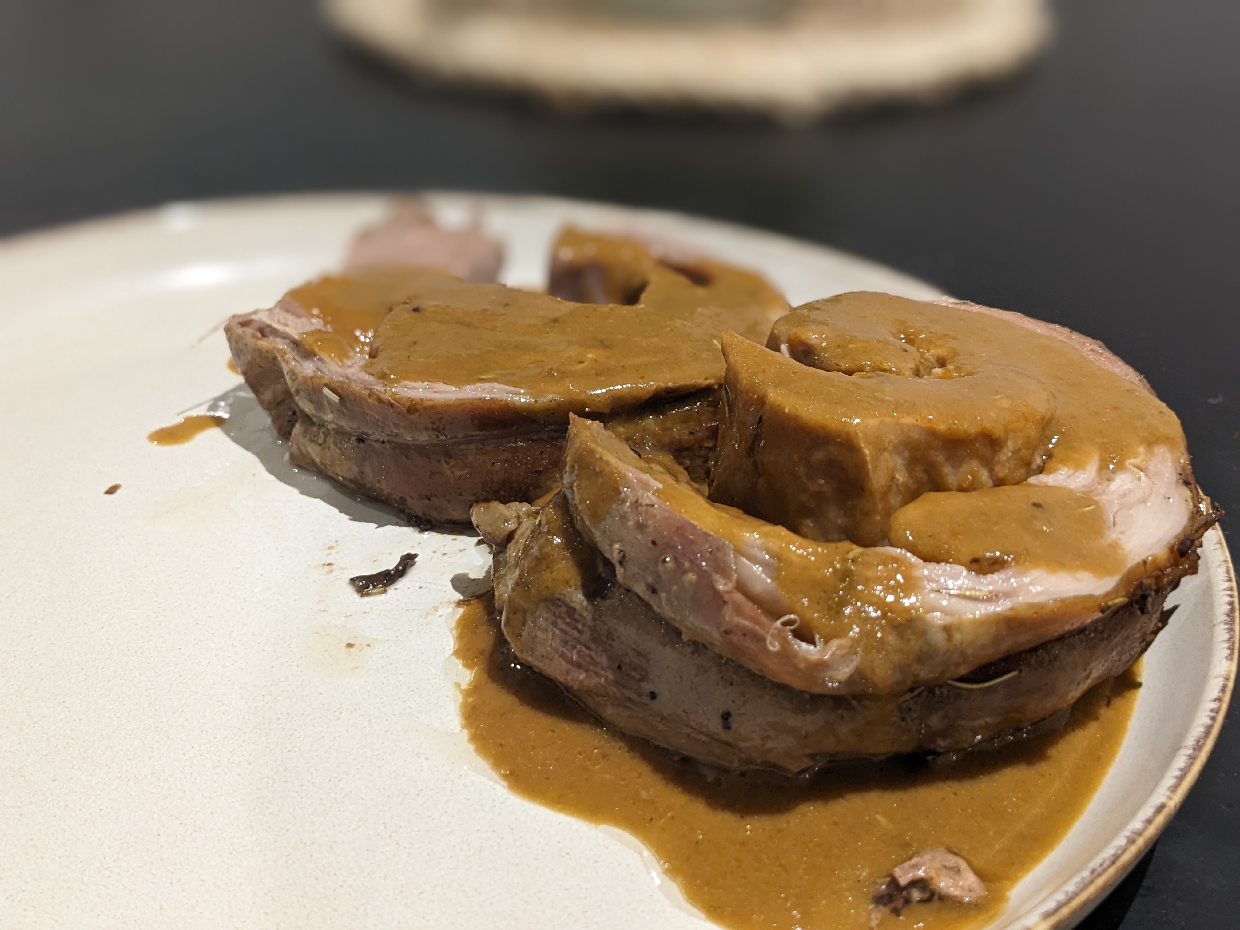 Slow-cooked rolled lamb breast
