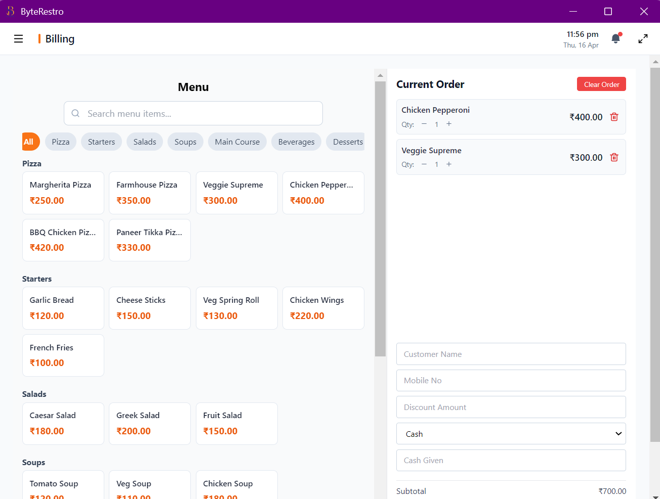 Billing Page