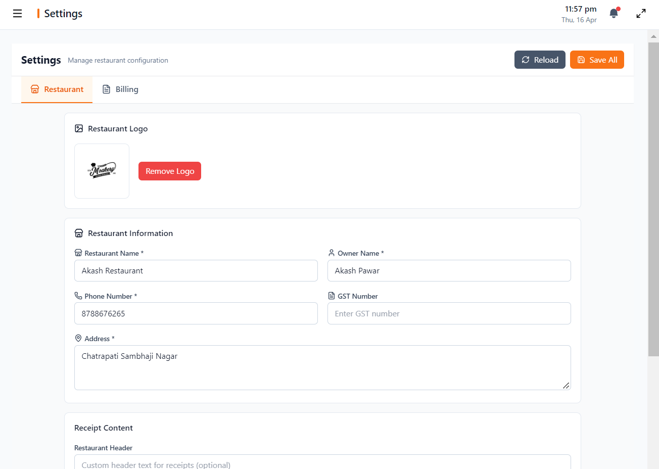 Settings Page