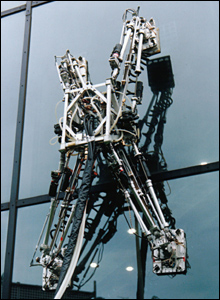 The Ninja robot is designed to climb the exterior walls of high rise buildings and bridges to carry out inspections. The Ninja robot is designed to climb the exterior walls of high rise buildings and bridges to carry out inspections.