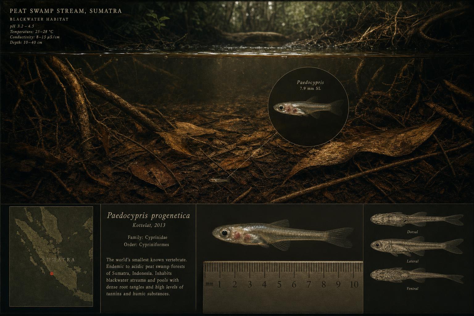 AI-generated illustration of a peat swamp stream habitat, Sumatra