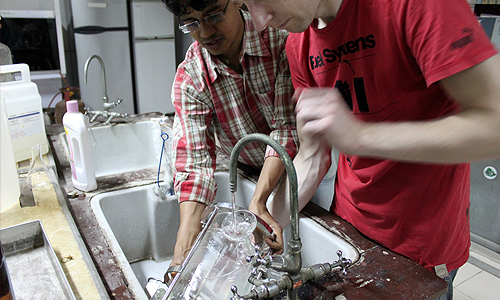 Cleaning the fermenter, IIT Bombay, January 2012
