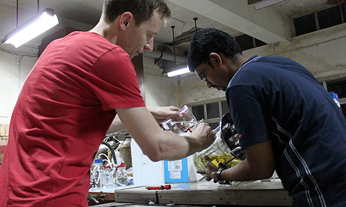 Filling reactor vessel, IIT Bombay, January 2012