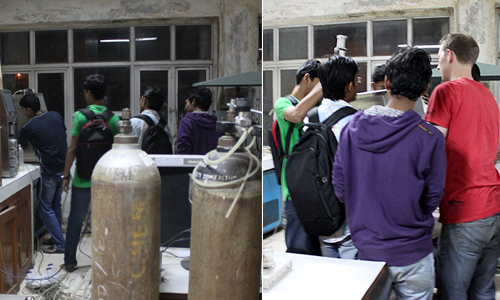 Removing fermenter machine from lab to exhibition space, IIT Bombay, January 2012