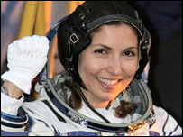 Female space tourist lifts off