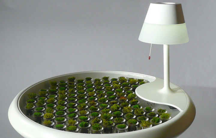 Biophotovoltaic Moss Table (2011), Carlos Peralta, Alex Driver (designers) and Paolo Bombelli (scientific development),