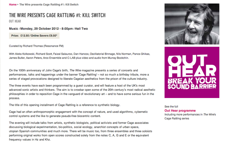 Publicity information, Cage Rattling #1: Kill Switch, Kings Place, London, UK