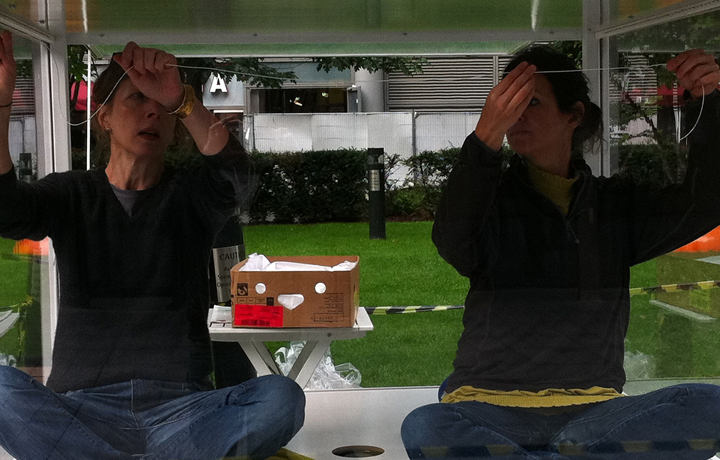 anne brodie and laura cinti (c-lab), setting up 'bee box', 2011, london, uk (photo: c-lab)