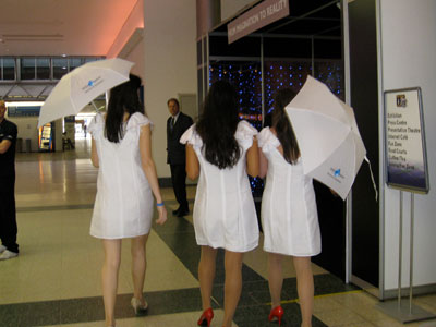 The umbrella girls, 59th International Astronautical Congress, Scottish Exhibition and Conference Centre (SECC), Glasgow