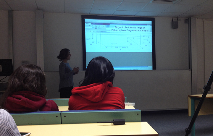 Bouran Sohrabi presenting 'Plastic Republic' UCL 2012 iGEM team.