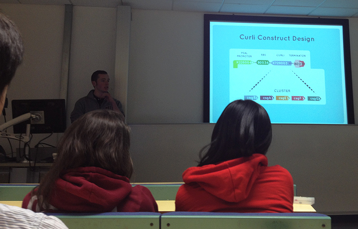 James Rutley presenting 'Plastic Republic' UCL 2012 iGEM team.