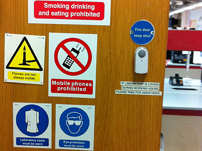 Laboratory entrance, Synthesis, UCL, London, UK, 2011.