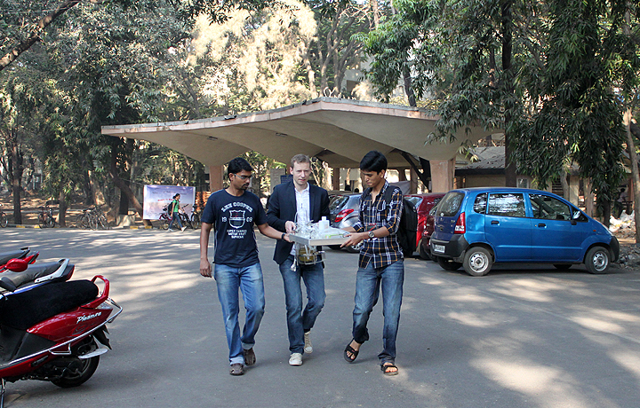 Moving reactor vessel to exhibition space, IIT Bombay, Techfest, January 2012