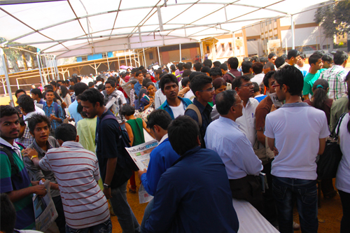 Outside exhibition hall, IIT Bombay, Techfest, January 2012