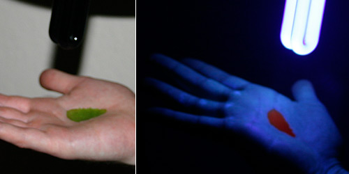 Pouring a few drops onto your hand also produces a startling glow of red-orange.
