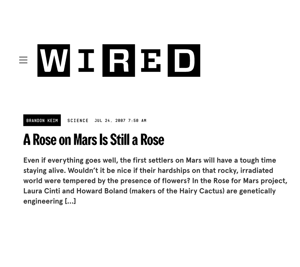 A Rose on Mars is still a Rose, Brandon Keim, Wired Science, Wired, USA, 2007