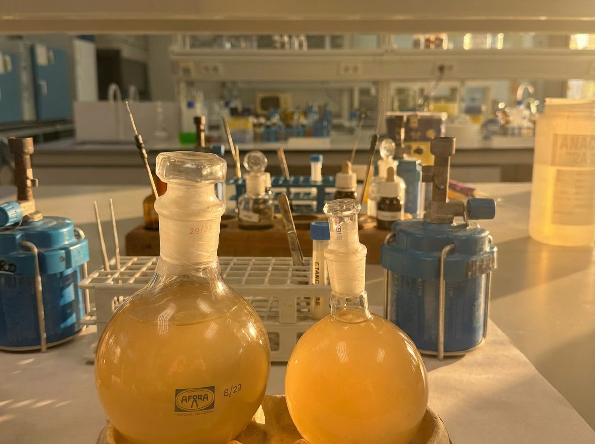 Prepared culture bottles of Magnetospirillum gryphiswaldense  for The Phenomenon (2026), CAMA, Universitat Politècnica d