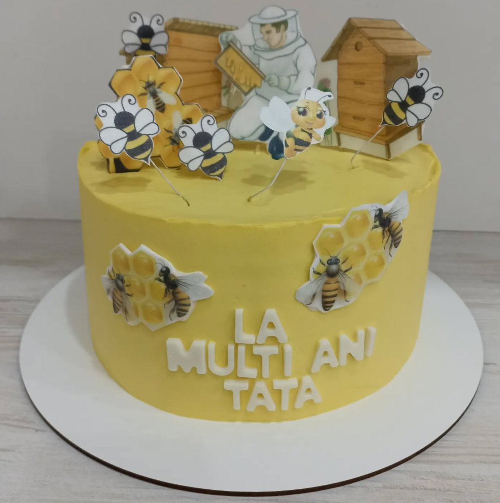 Tort Tematic Apicultor cu Toppere Vafă și Mesaj