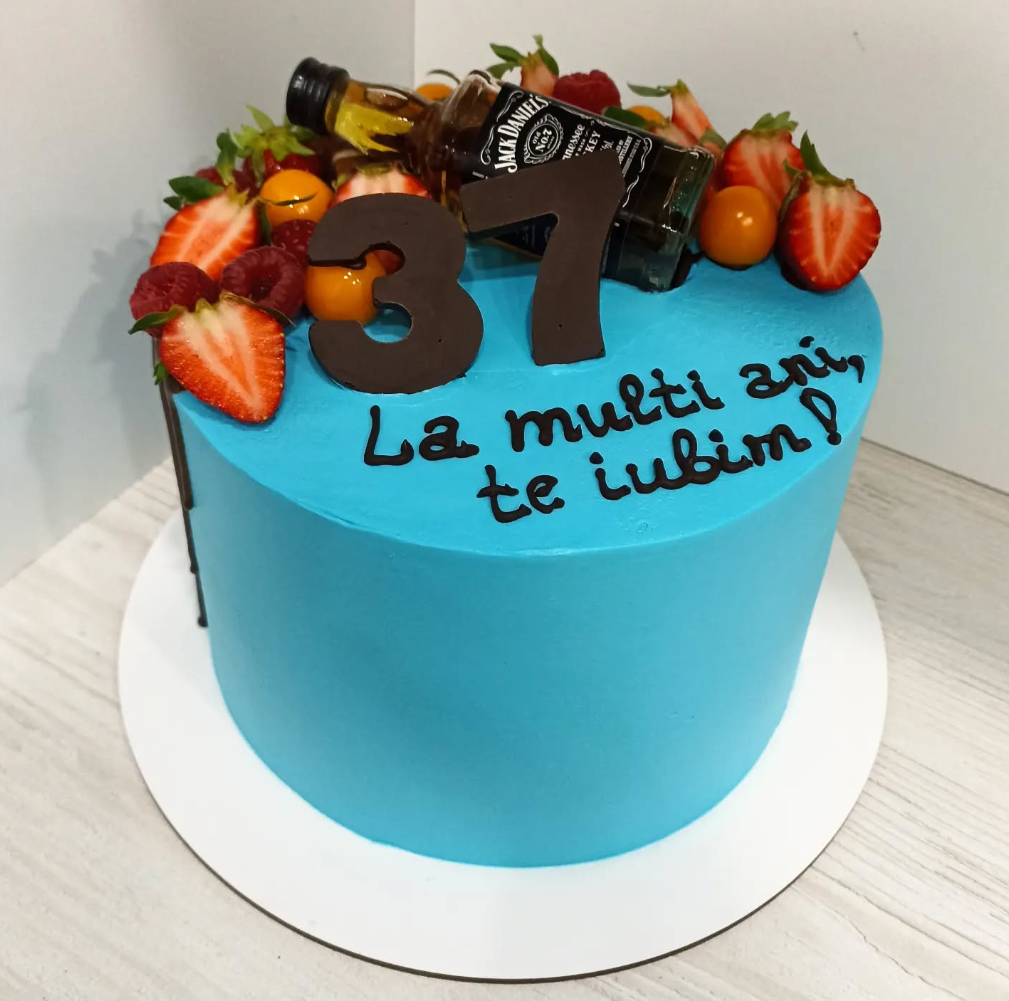 Tort Masculin Blue cu Jack Daniel's, Fructe și Mesaj