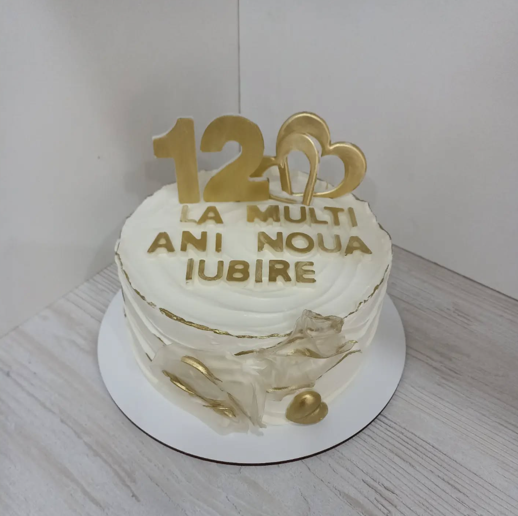 Tort Elegant cu Mesaj Aurii și Inimi