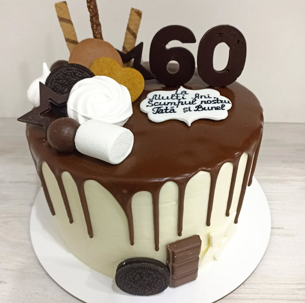 Tort Jubileu 60 Ani - Candy Overload și Drip de Ciocolată
