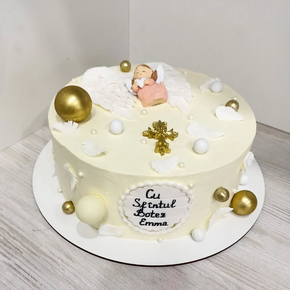 Decor Botez: Îngeraș 3D, Cruce Aurie și Plăcuță Mesaj