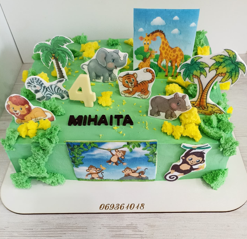 Tort Tematic Zoo: Animale Vafă, Textură Mușchi și Nume