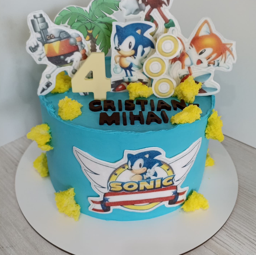 Tort Sonic the Hedgehog cu Nume și Cifră