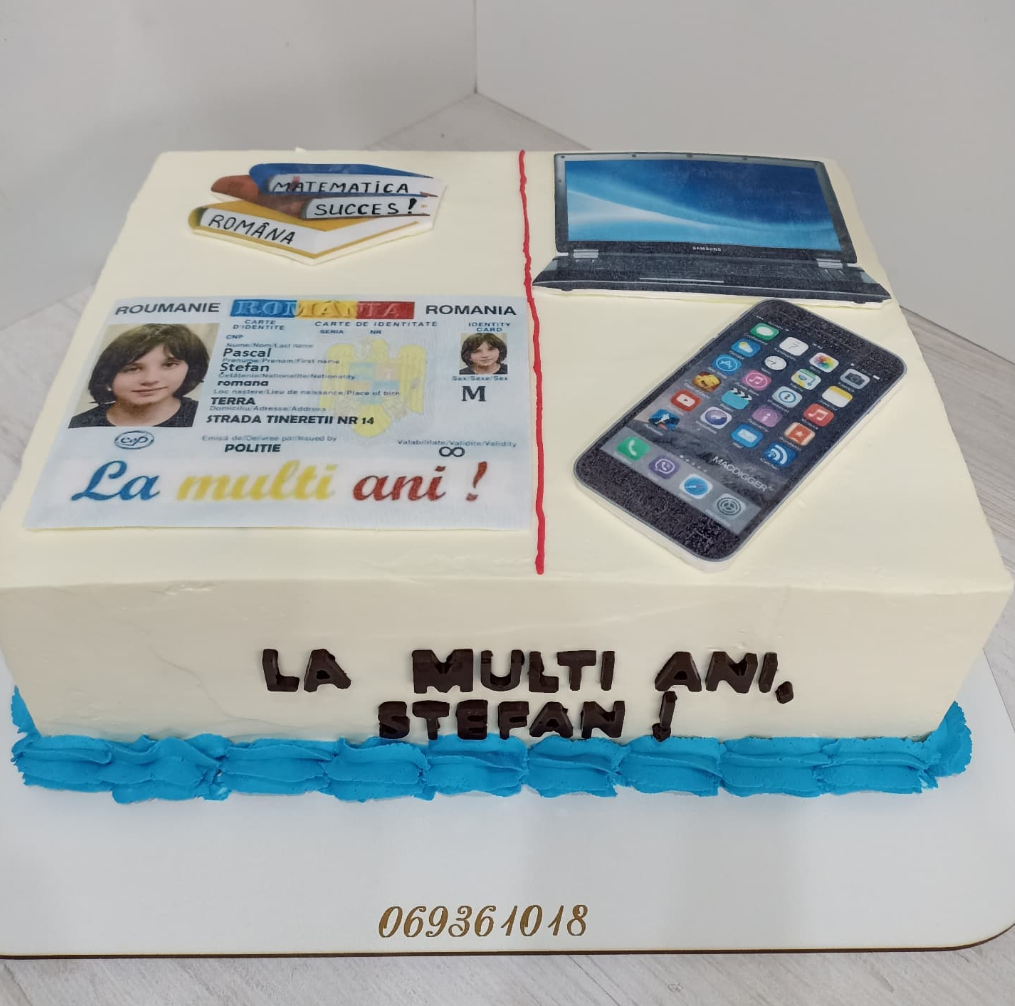 Tort Personalizat Majorat cu Buletin și Elemente Tech