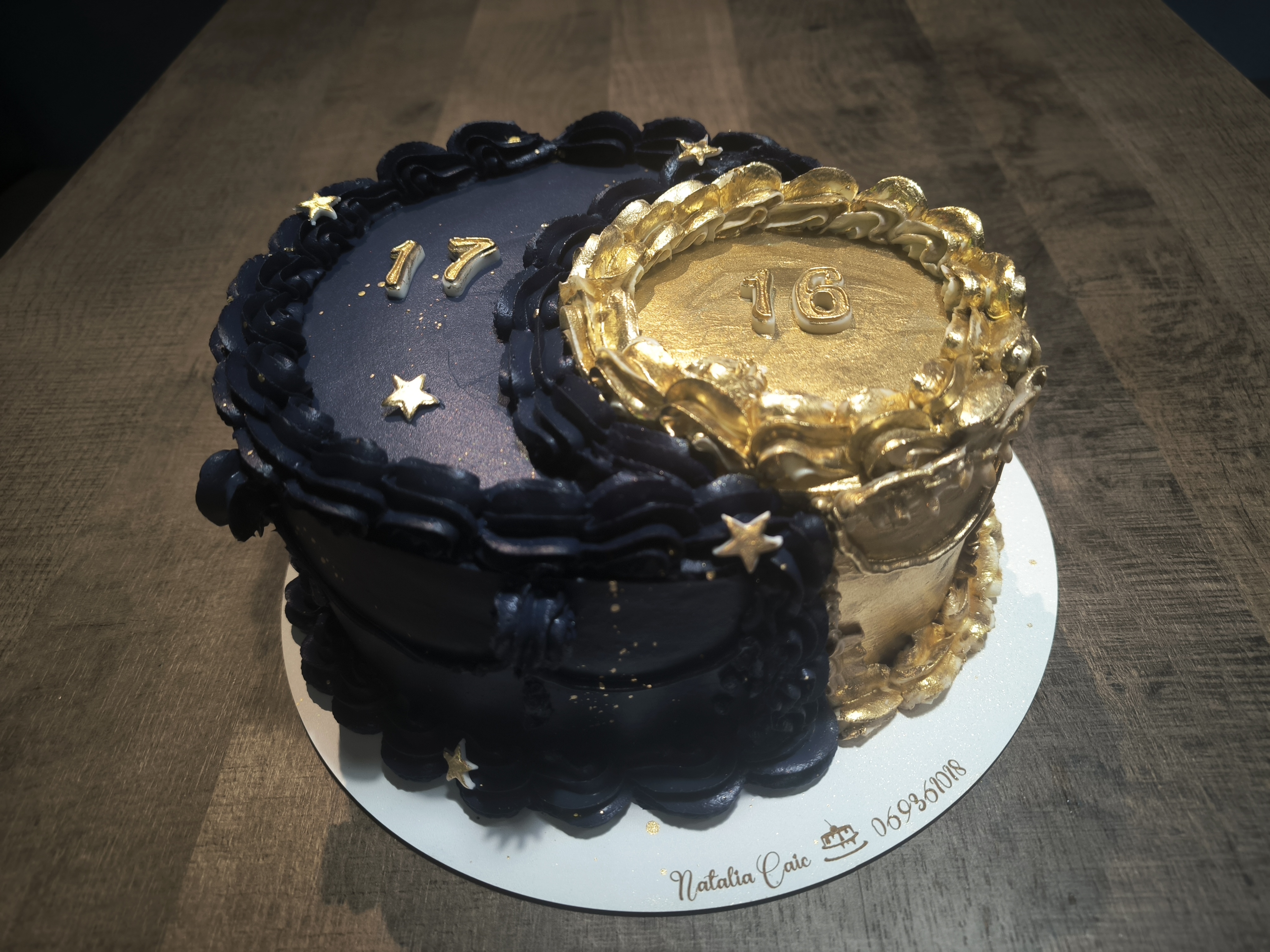 Tort Dual Navy & Gold cu Cifre Aniversare