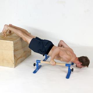Feet-elevated deep pseudo-planche pushup